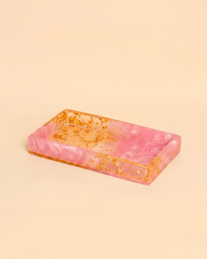Blush Pink & Gold Leaf Resin Rectangular Tray
