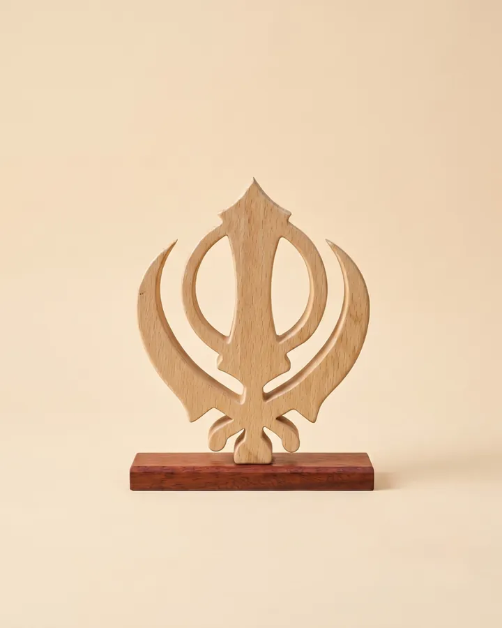 Handcrafted Wooden Khanda Sculpture with Base