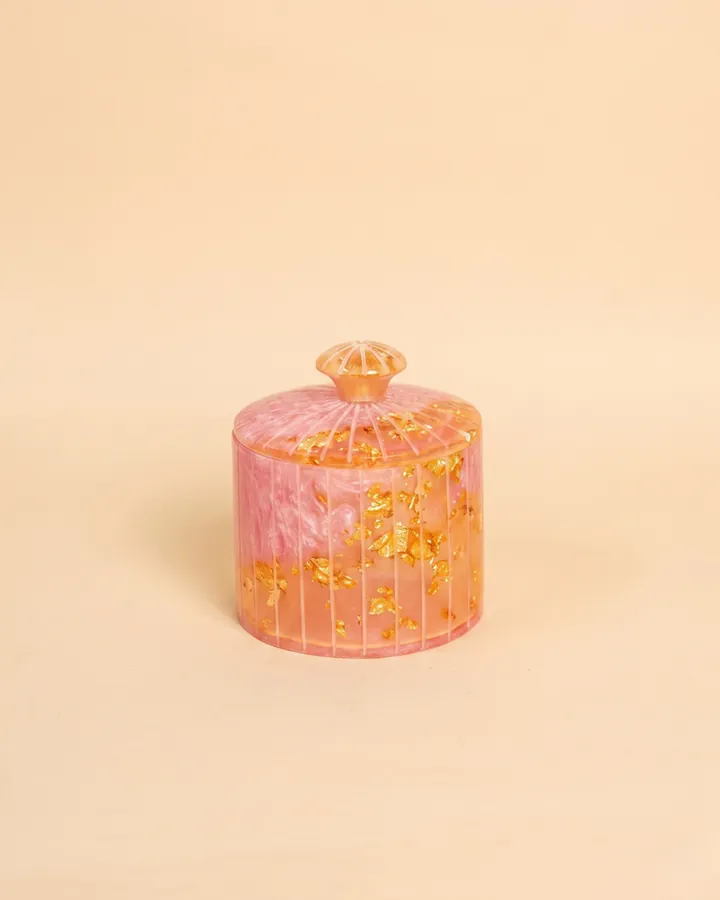 Pink Ribbed Resin Trinket Box