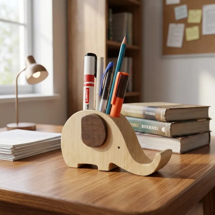 Wooden Elephant Pen Stand