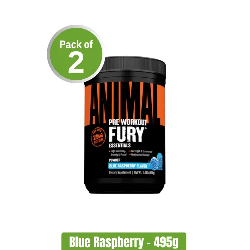 Universal Nutrition Animal Pre-Workout Fury, Blue Raspberry, Pack of 2 (495g+495g)