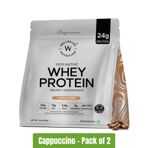 Wellbeing Nutrition Whey Protein (Isolate + Concentrate) | Pack of 2 (1Kg+1Kg)